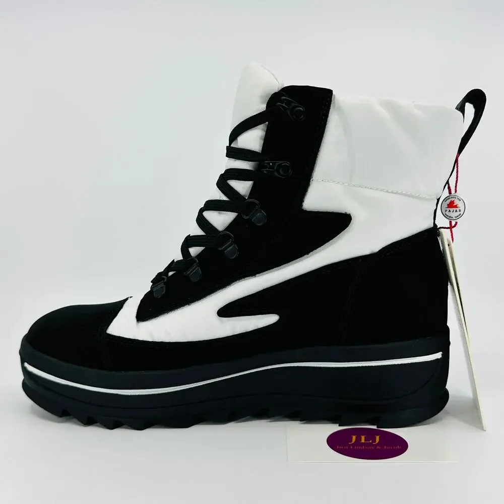 Pajar Women's Talya Color Block Lace Up Winter Snow Boots White/Black Size 9